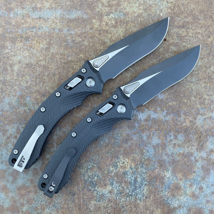 Microtech Amphibian Ram-Lok Fluted Black G10 Black M390 Folding Knife