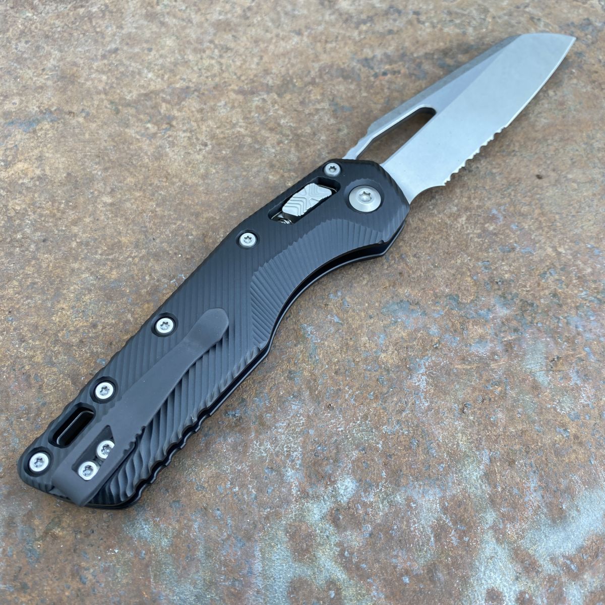 Microtech MSI Ram-Lok Black Aluminum Stonewashed Partial Microtech MSI Ram-Lok Black Aluminum Stonewashed Partial