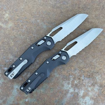Microtech MSI Ram-Lok Black Aluminum Stonewashed Partial Serrated M390 Folding Knife