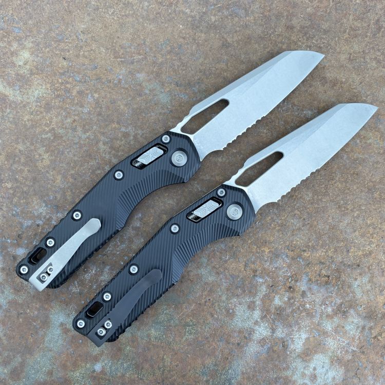 Microtech MSI Ram-Lok Black Aluminum Stonewashed Partial Serrated M390 Folding Knife