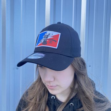 New Era Structured Stretch Fitted Black Cotton Hat Bolt Dog Patch
