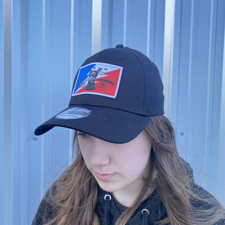 New Era Structured Stretch Fitted Black Cotton Hat Bolt Dog Patch