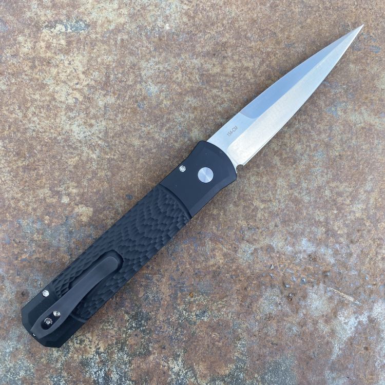 Pro-Tech Godfather Auto Black Jigged Aluminum Satin 154CM Blade Folding Knife