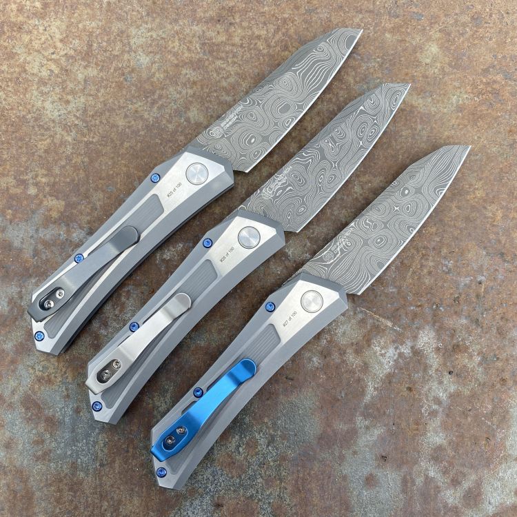 Pro-Tech Sinkevich Oligarch Stainless Chad Nichols VIRUS Damascus Blade Folding Knife