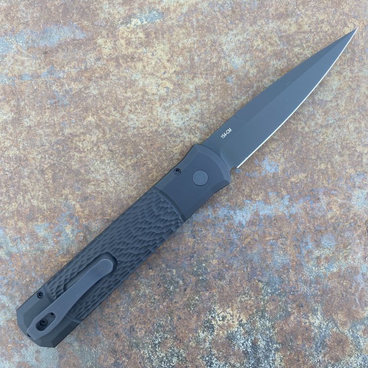 Pro-Tech Godfather Auto Black Jigged Aluminum DLC 154CM Blade Folding Knife