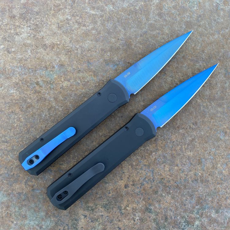 Pro-Tech Godson Auto Black Aluminum/G10 Sapphire Blue 154CM Blade Folding Knife