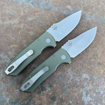 Pro-Tech Les George SBR Auto Green Textured Aluminum Stone/Satin S35V Blade Folding Knife