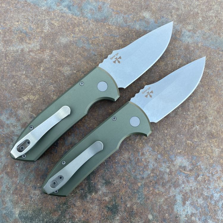 Pro-Tech Les George SBR Auto Green Textured Aluminum Stone/Satin S35V Blade Folding Knife