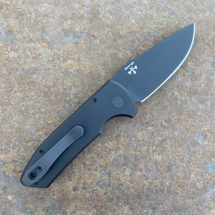 Pro-Tech Les George SBR Auto Textured Black Aluminum Black DLC S35V Blade Folding Knife