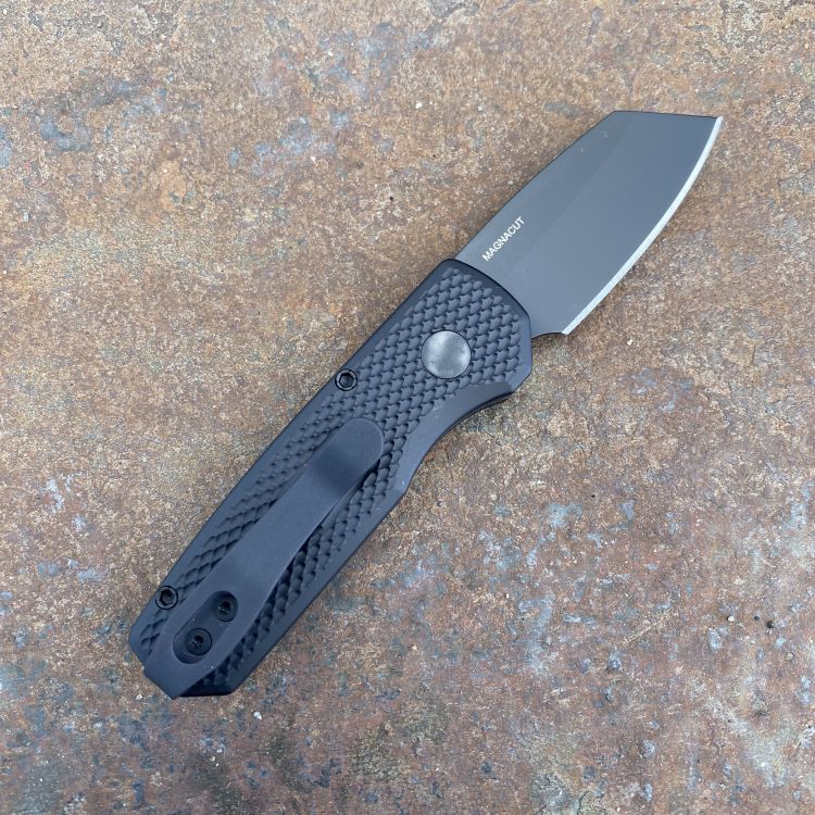 Pro-Tech Runt 5 Auto Textured Black Aluminum REV Tanto DLC Magnacut Blade Folding Knife