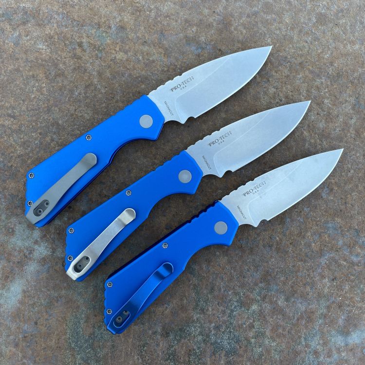 Pro-Tech Strider PT+ Auto Blue Aluminum Stonewashed Magnacut Blade Folding Knife