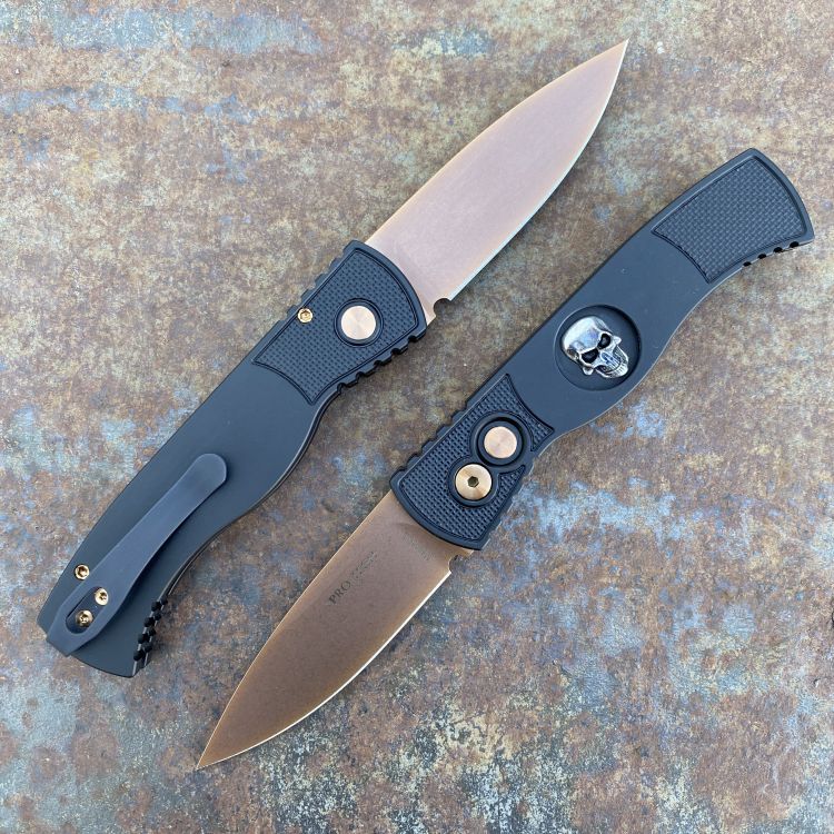 Pro-Tech TR-2 Auto Black Aluminum Silver Skull Rose Gold Magnacut Blade Folding Knife
