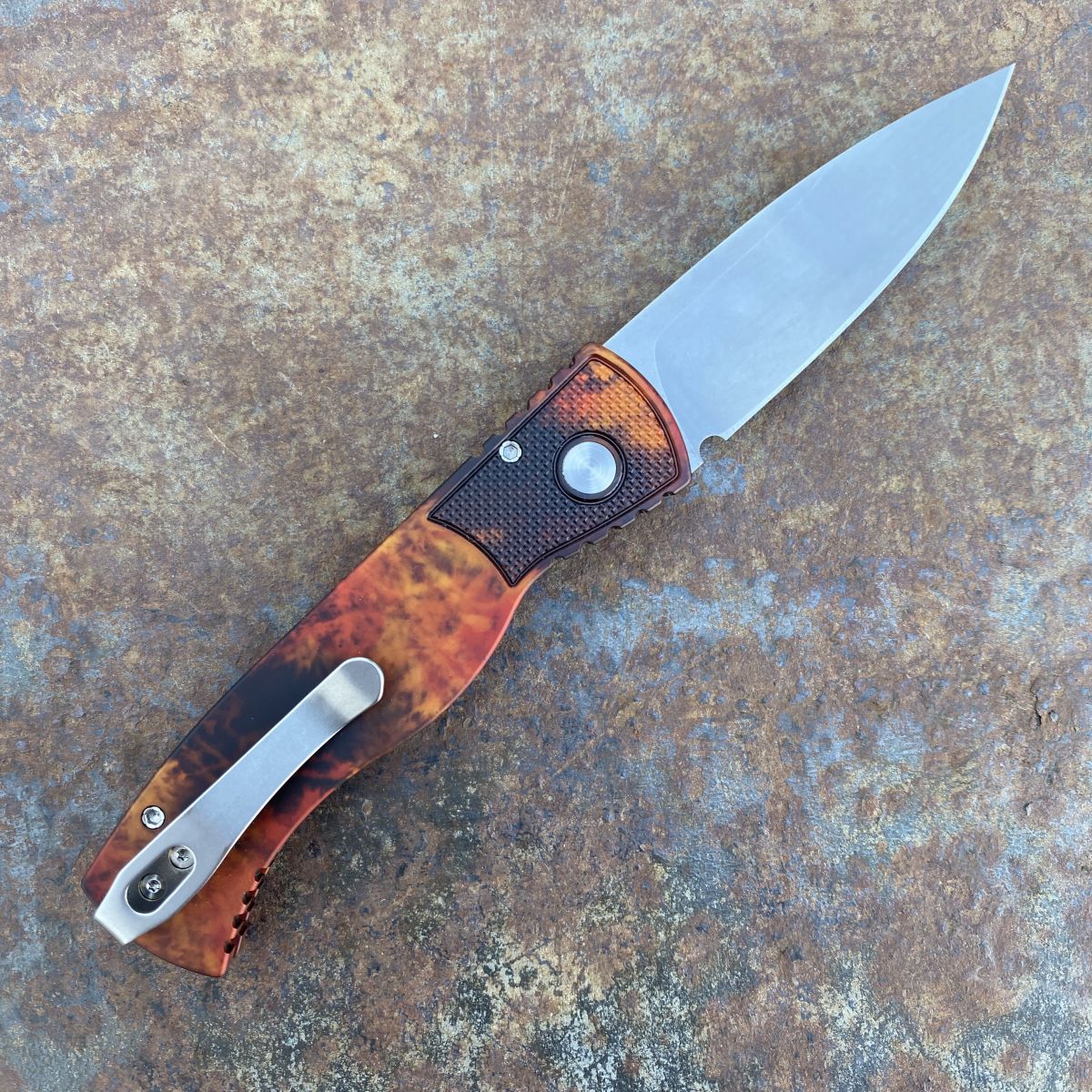 Pro-Tech TR-2 Auto Del Fuego Aluminum Stonewashed Magnacut Blade