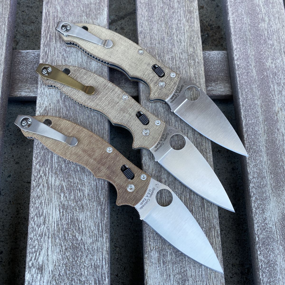 Spyderco Manix 2 Brown Micarta Canvas Scales Satin Cru-Wear Blade