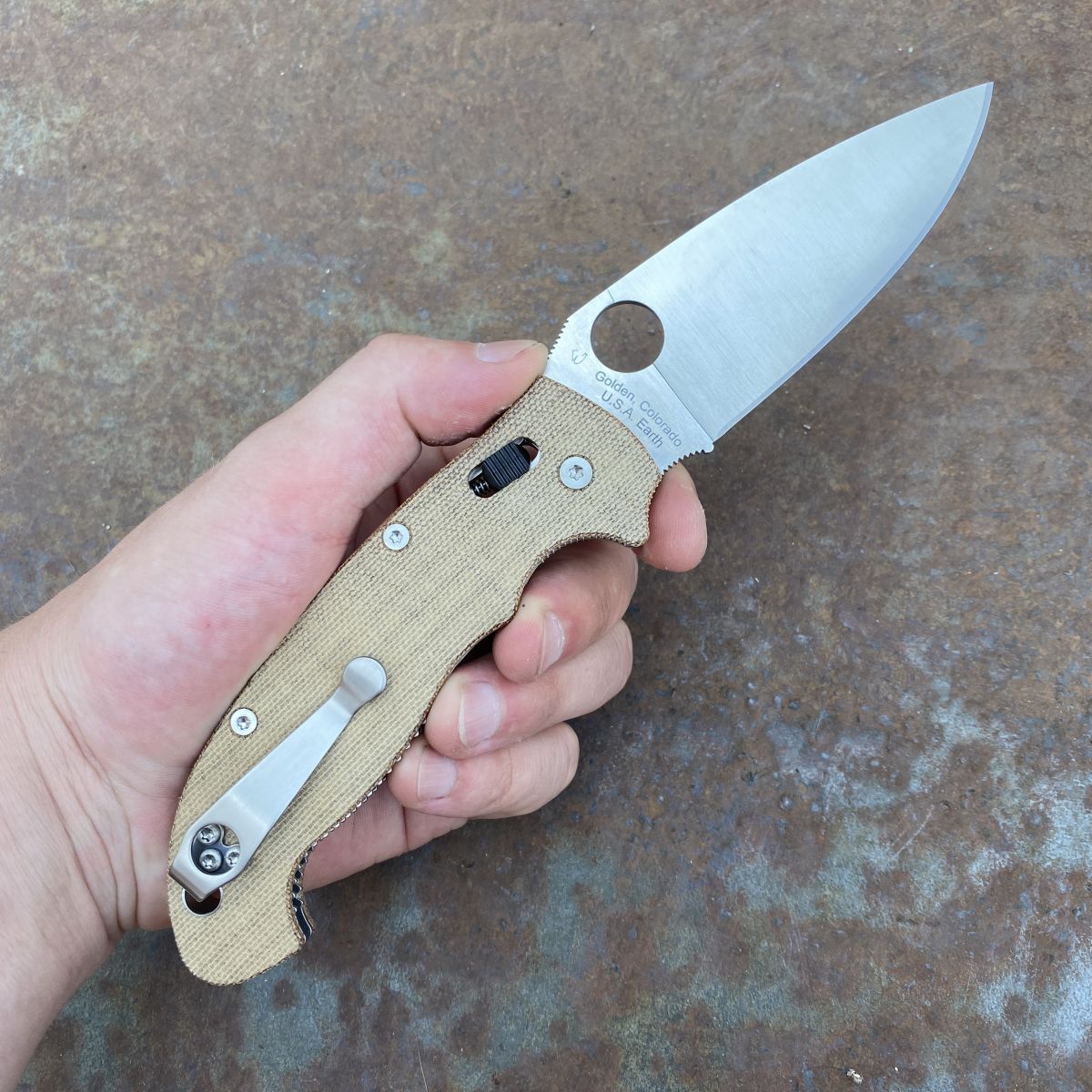 Spyderco Manix 2 XL Brown Micarta Canvas Scales Satin Cru