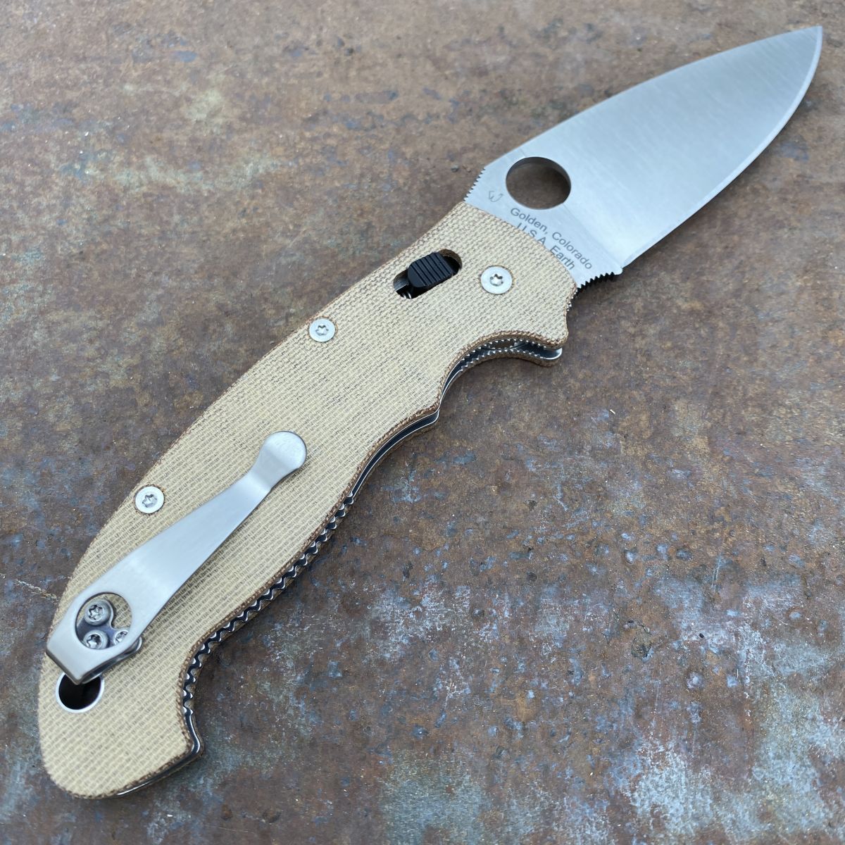 Spyderco Manix 2 XL Brown Micarta Canvas Scales Satin Cru-Wear