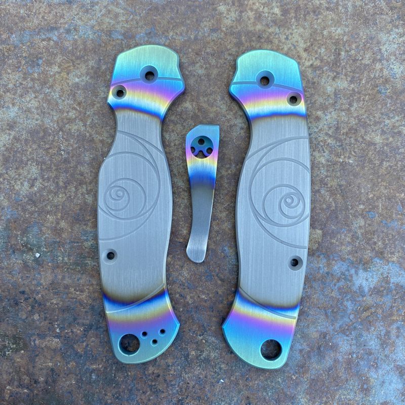 Spyderco PM2 Limited Run High Voltage "Ti Fighter" Titanium Scale Kit