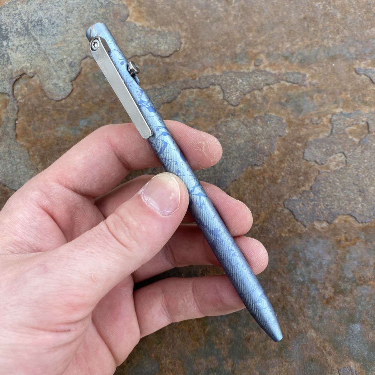 Tactile Turn Titanium Slim Bolt Action Pen Laser Fade Splatter