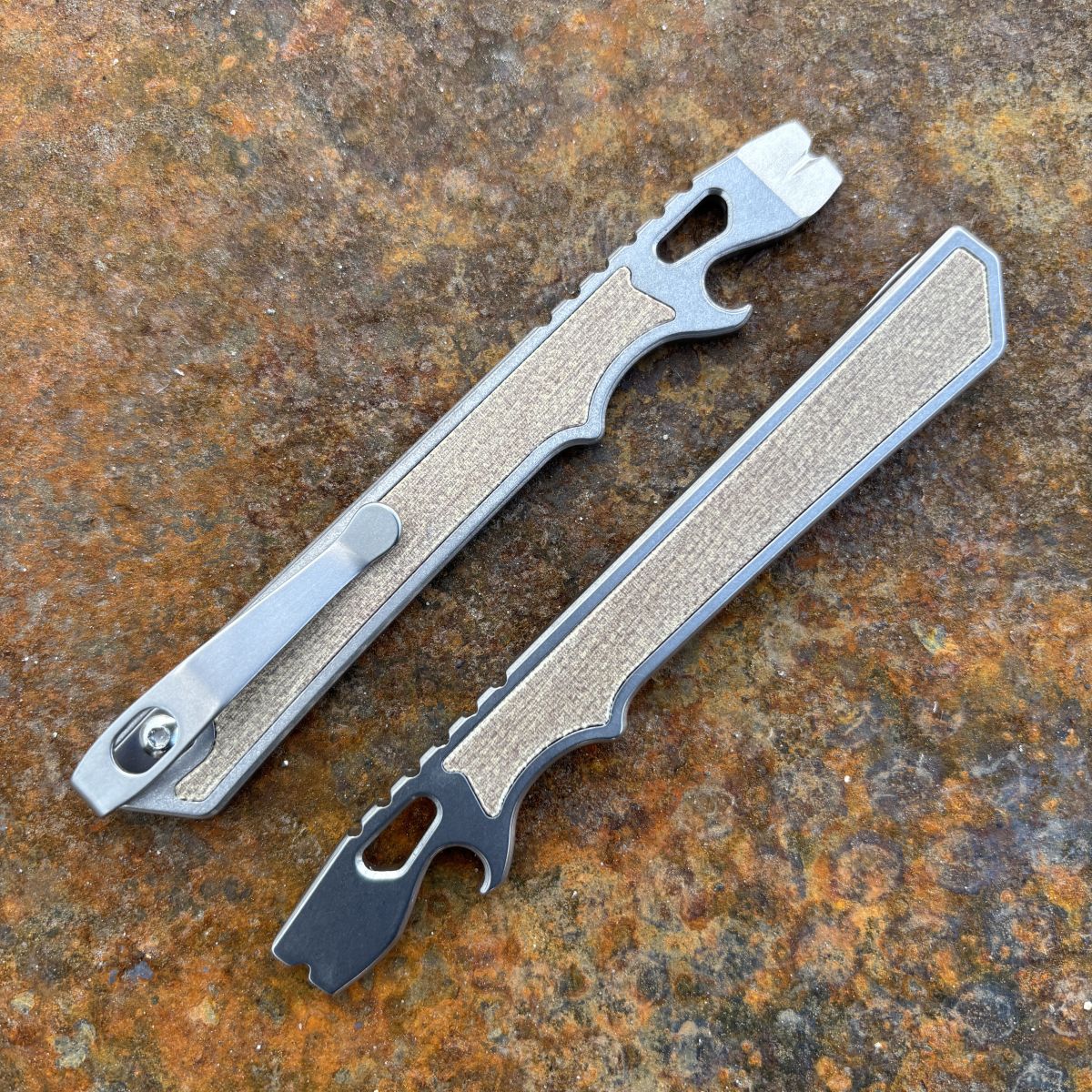 All Access Pass v4.i Brown Canvas Micarta Inlay Stonewashed Prybars