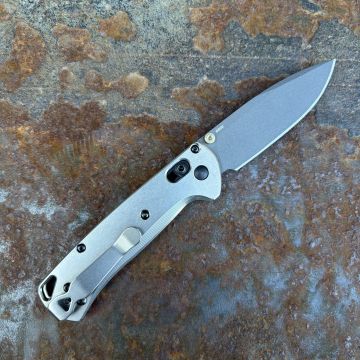 Benchmade Bugout MOD 1 Stonewashed Plain Titanium Scales Grey S30V MOD Knife
