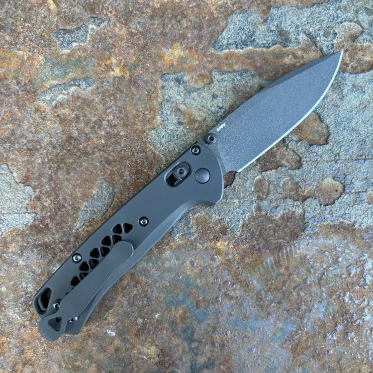 Benchmade Bugout MOD 2 Black Cerakote Triangular Speed Hole Titanium Scales Cobalt S30V MOD Knife
