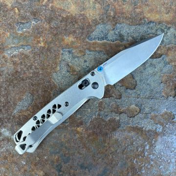 Benchmade Bugout MOD 2 Stonewashed Triangular Speed Hole Titanium Scales Stonewashed S30V MOD Knife
