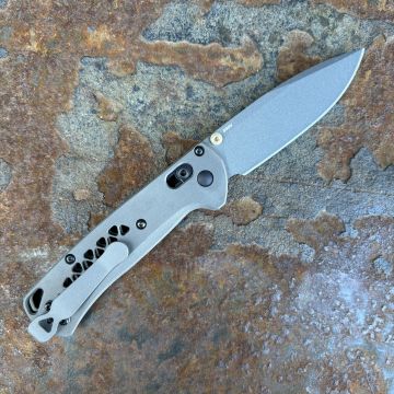 Benchmade Bugout MOD 2 Sandblasted Triangular Speed Hole Titanium Scales Grey S30V MOD Knife
