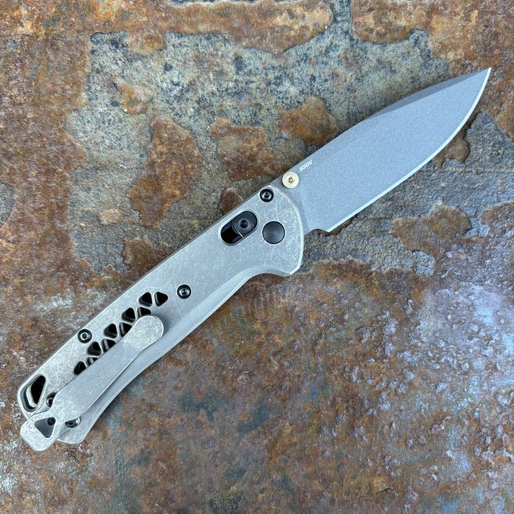Benchmade Bugout MOD 2 Fallout Triangular Speed Hole Titanium Scales Grey S30V MOD Knife