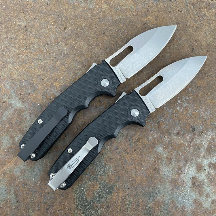 Demko Shark Cub Black Polymer Stonewashed AUS10A Slicer Shark Blade Folding Knife