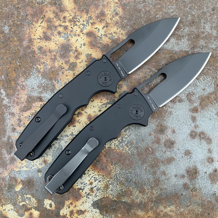 Demko Shark Cub Stealth Black Aluminum Scales DLC 20CV Slicer Shark Blade Folding Knife
