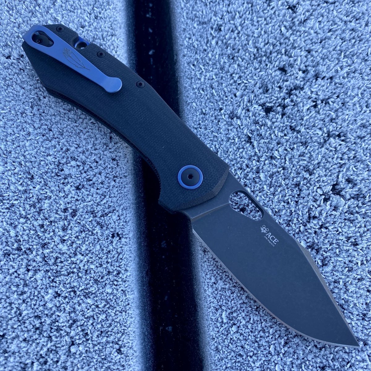 GiantMouse ACE Grand Black Canvas Micarta Stonewashed PVD