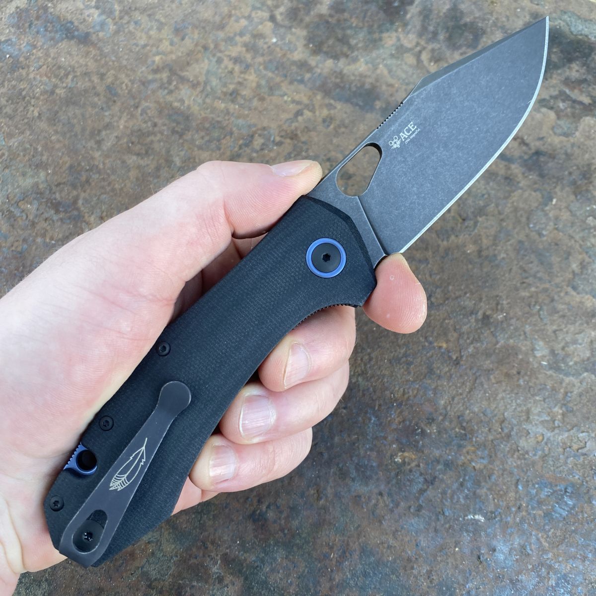 GiantMouse ACE Grand Black Canvas Micarta Stonewashed PVD