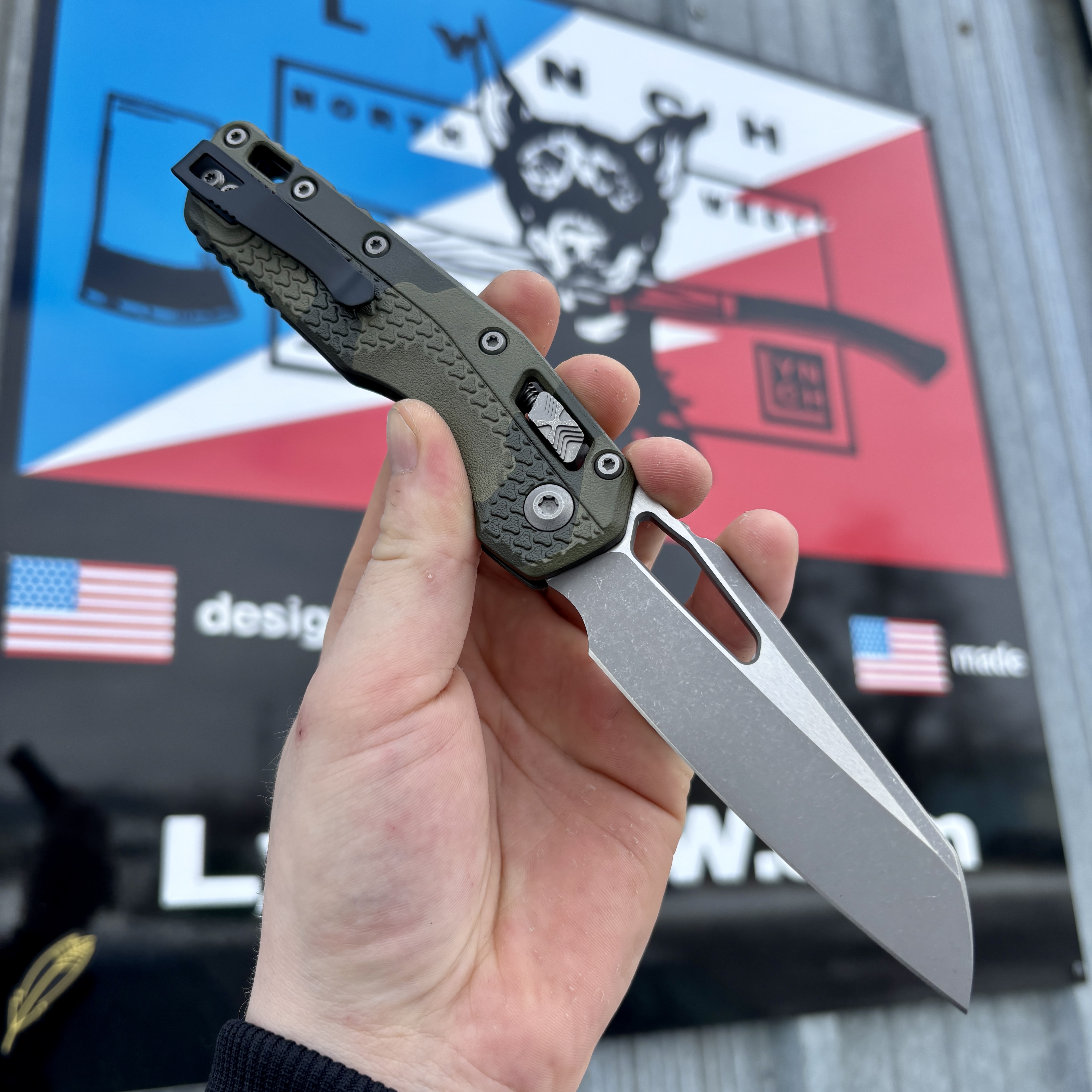 Microtech MSI Ram-Lok Cerakote Olive Camo Tri-Grip Polymer