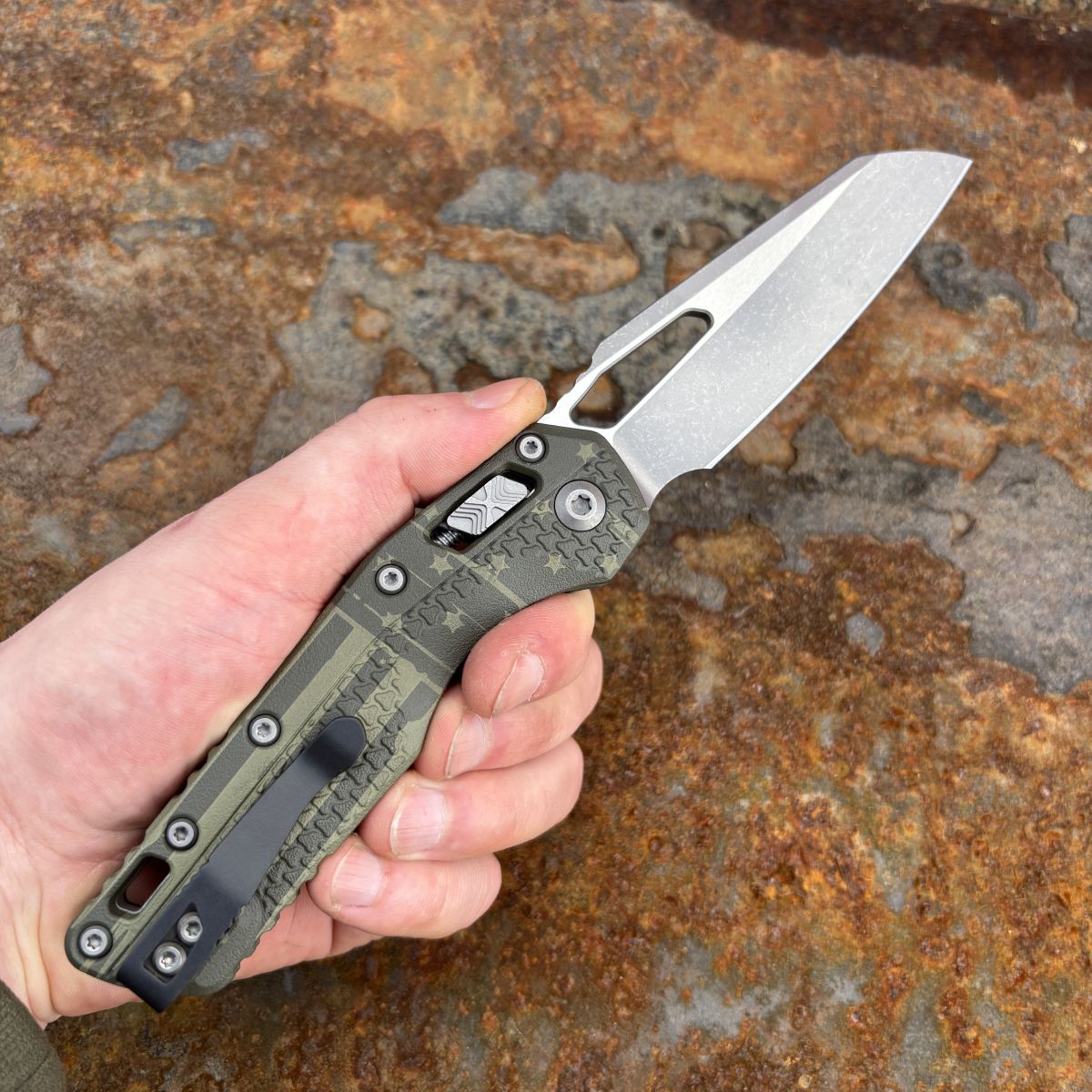 Green army Microtech MSI Ram-Lok Olive Drab Green Flag Tri-Grip Polymer