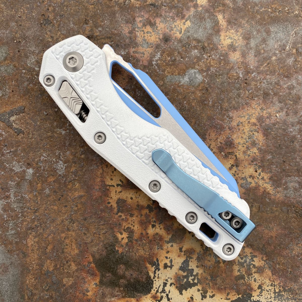 Microtech MSI Ram-Lok Textured White Polymer Sky Blue Cerakote