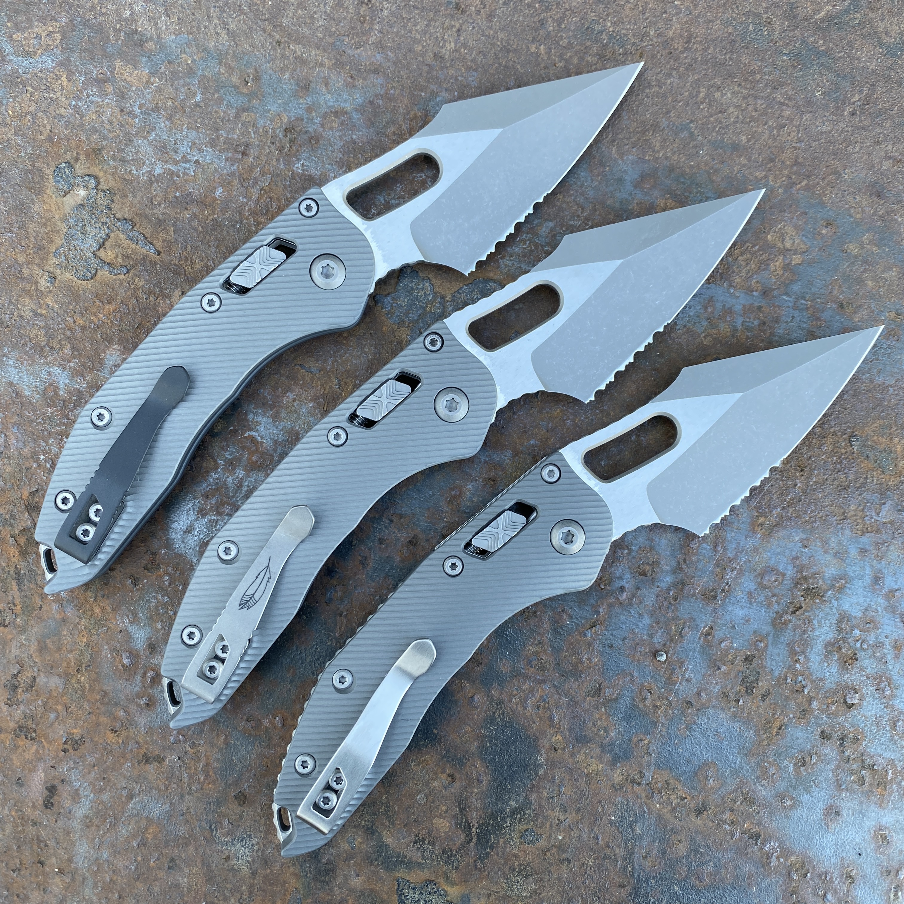 Microtech Stitch Ram-Lok Fluted Clear Aluminum Partial Serrated