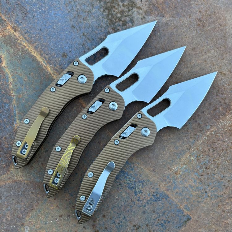 Microtech Stitch Ram-Lok Fluted Tan Aluminum Stonewashed M390 Folding Knife