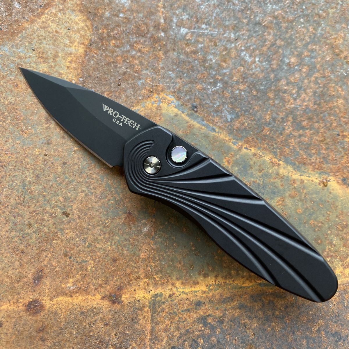 Pro-Tech Sprint Auto Swirl Milled Black Aluminum DLC S35V Blade