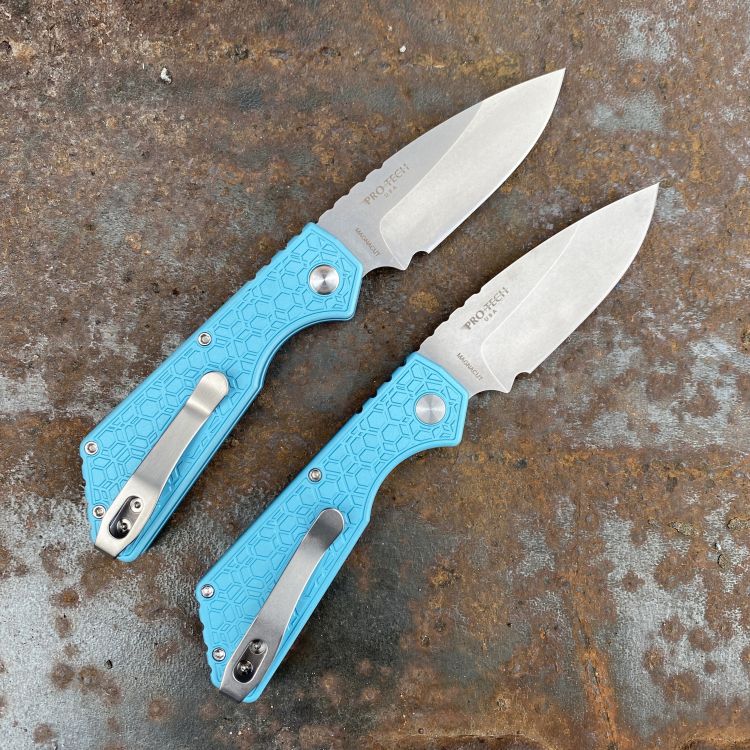 Pro-Tech Strider PT+ Auto T. Blue Aluminum Gridlock Stone Magnacut Blade Folding Knife