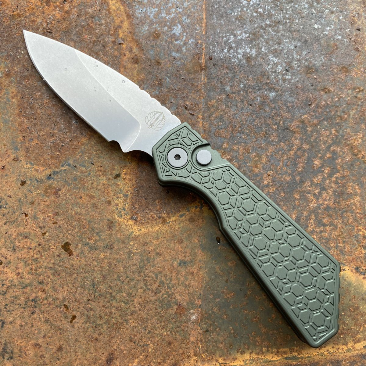 Pro-Tech Strider PT+ Auto Green Aluminum Gridlock Stonewash