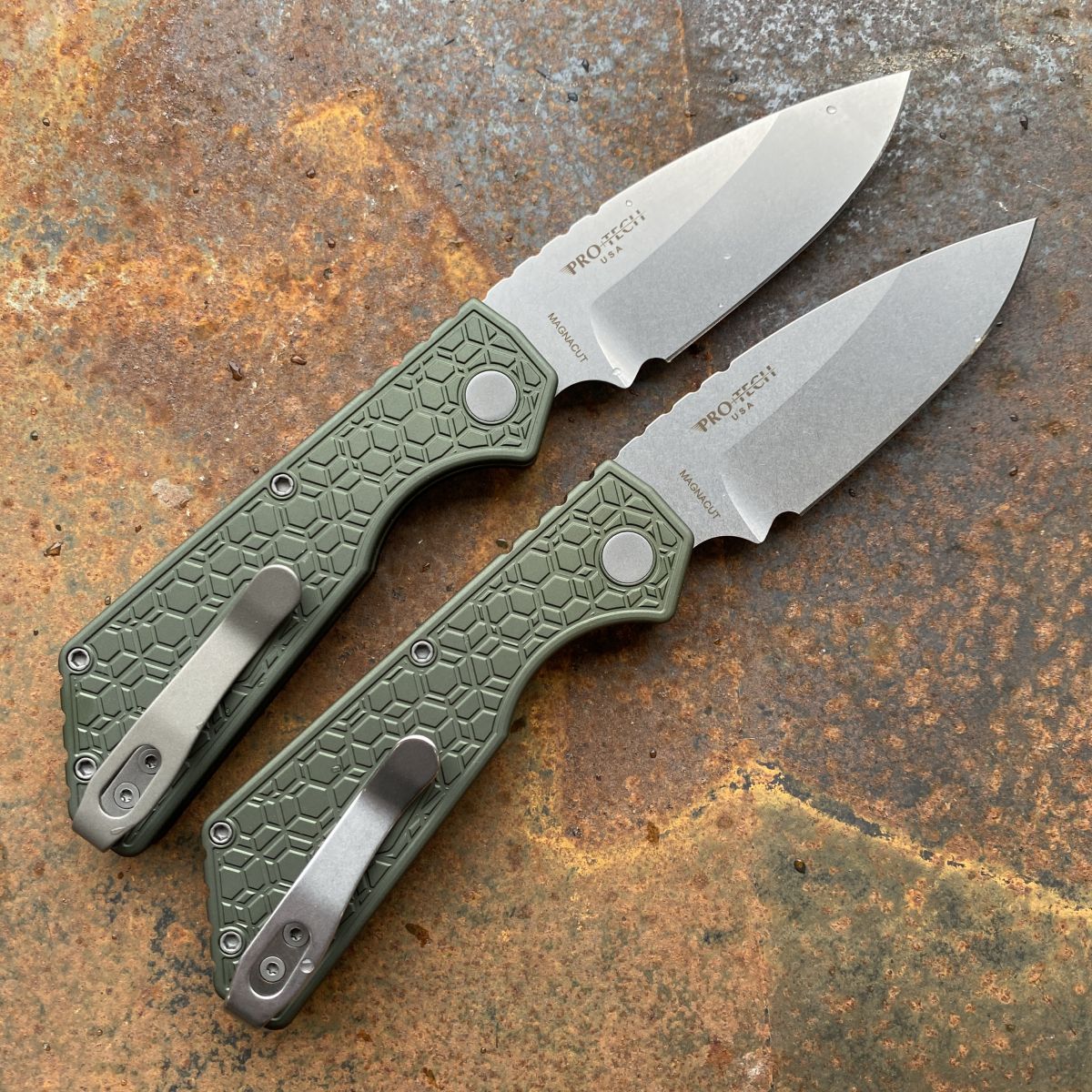 Pro-Tech Strider PT+ Auto Green Aluminum Gridlock Stonewash