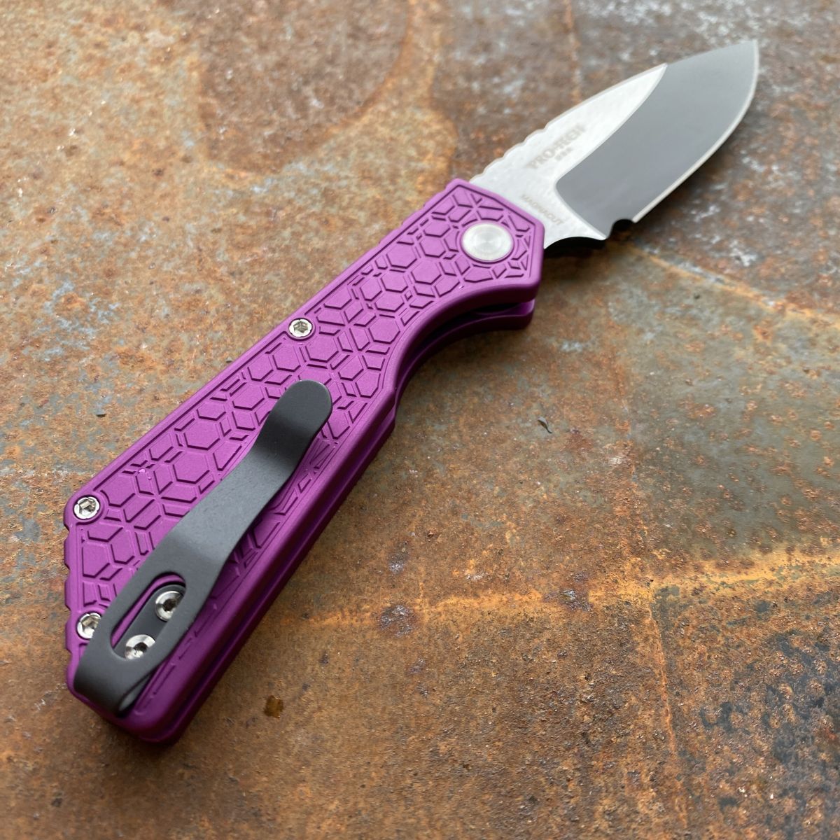 Pro-Tech Strider PT+ Auto Purple Aluminum Gridlock 2 Tone MagnaCut