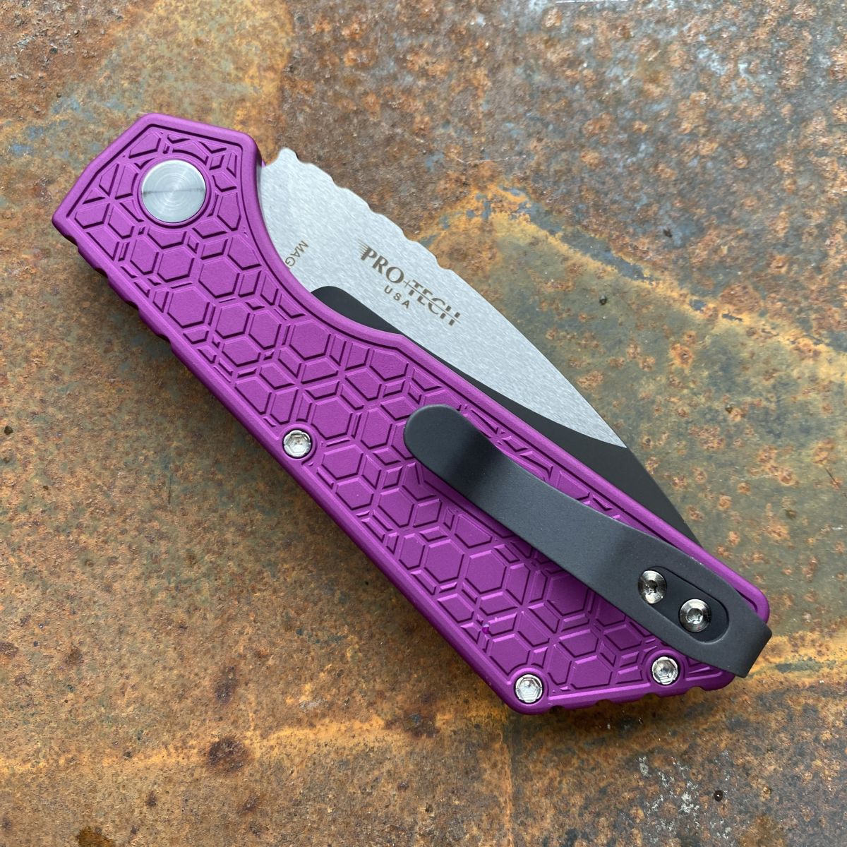 Pro-Tech Strider PT+ Auto Purple Aluminum Gridlock 2 Tone MagnaCut