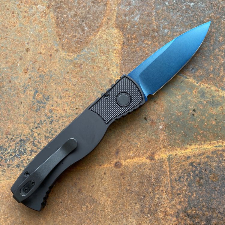 Pro-Tech TR-2 Auto Textured Black Aluminum Sapphire Blue MagnaCut Blade Folding Knife