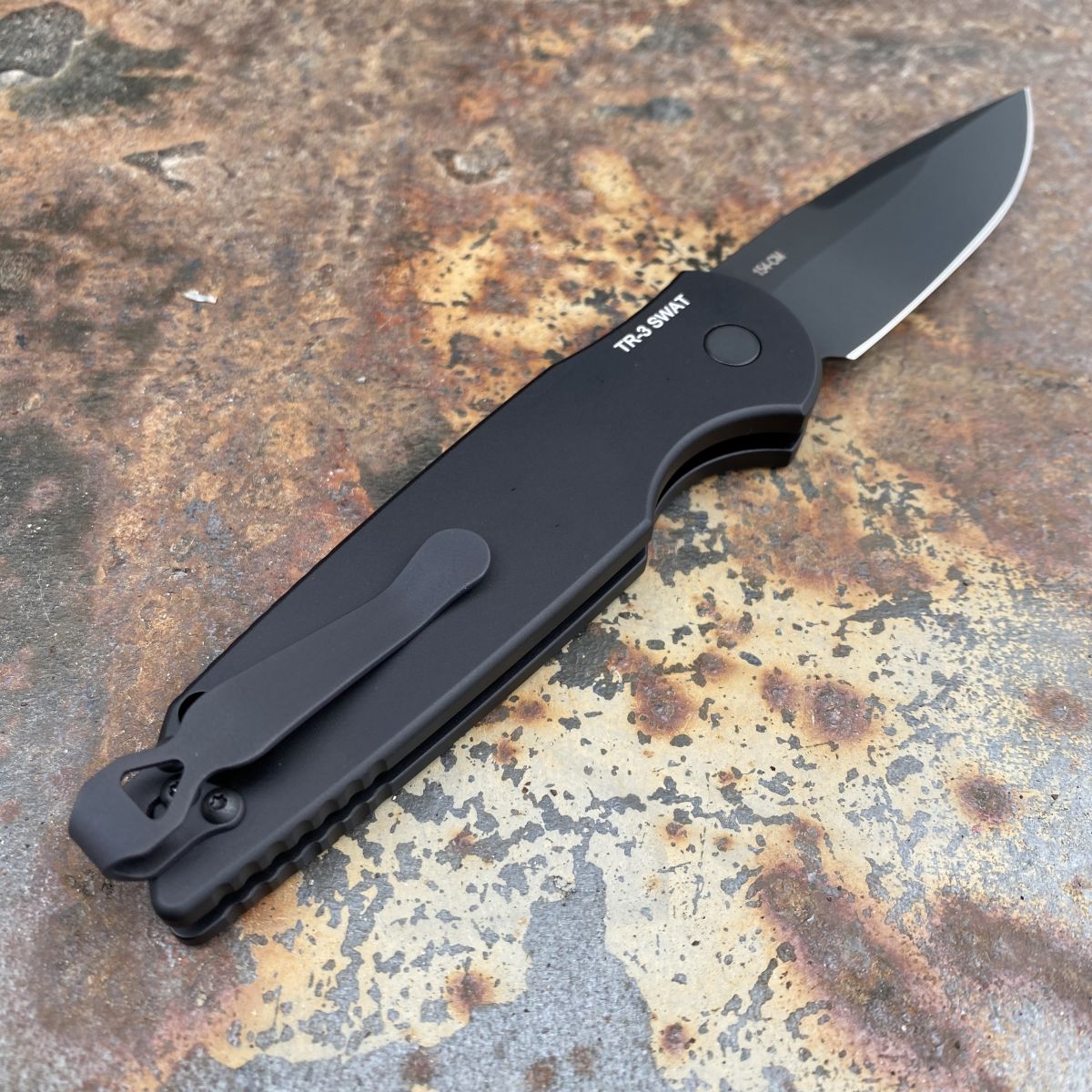 Pro-Tech TR-3 Auto SWAT Black Grooved Aluminum Black 154CM Blade