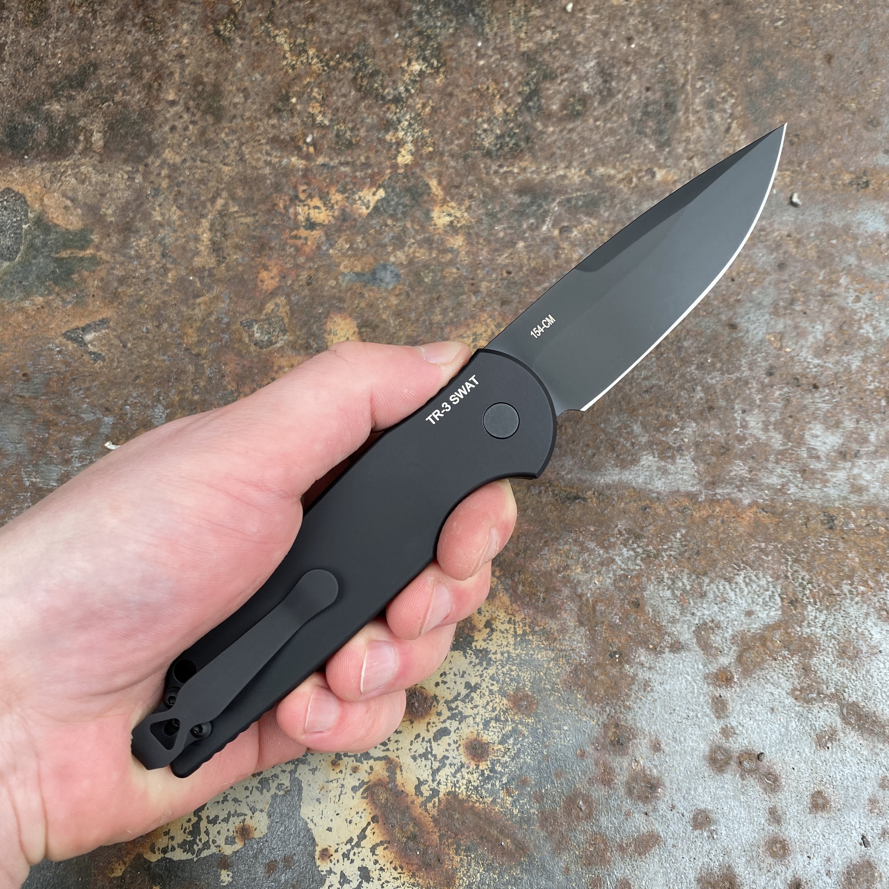 Pro-Tech TR-3 Auto SWAT Black Grooved Aluminum Black 154CM Blade