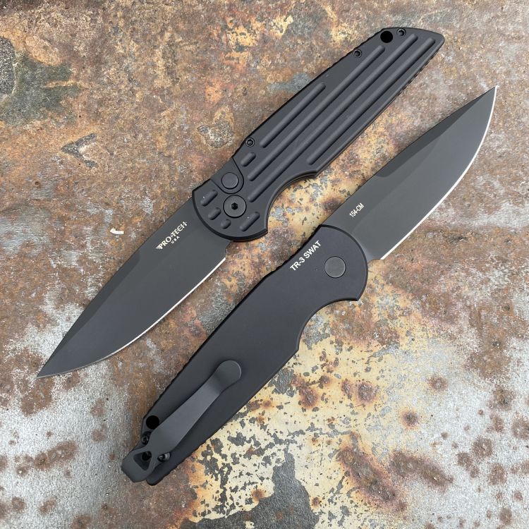 Pro-Tech TR-3 Auto SWAT Black Grooved Aluminum Black 154CM Blade Folding Knife