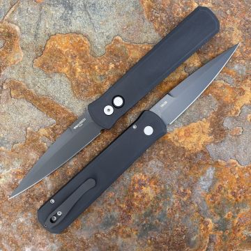 Pro-Tech Godfather Auto Black Aluminum Black DLC 154CM Blade Folding Knife