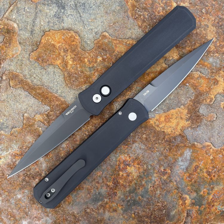 Pro-Tech Godfather Auto Black Aluminum Black DLC 154CM Blade Folding Knife