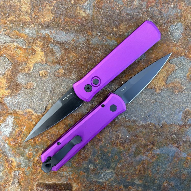 Pro-Tech Godson Auto Purple Aluminum Black DLC 154CM Blade Folding Knife